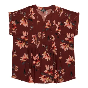 lily morgan Women's Plus Pleated Printed V-Neck Blouse