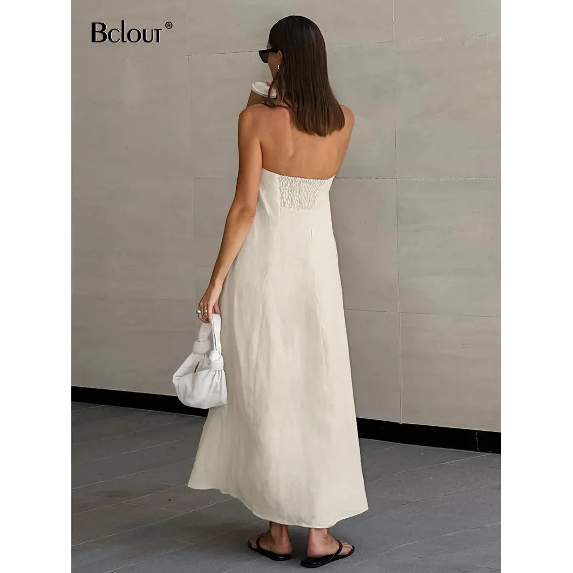 Linen A-Line Women's Strapless Maxi Summer Dress