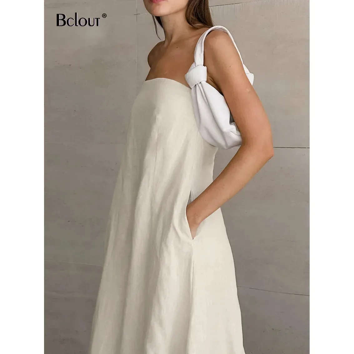 Linen A-Line Women's Strapless Maxi Summer Dress