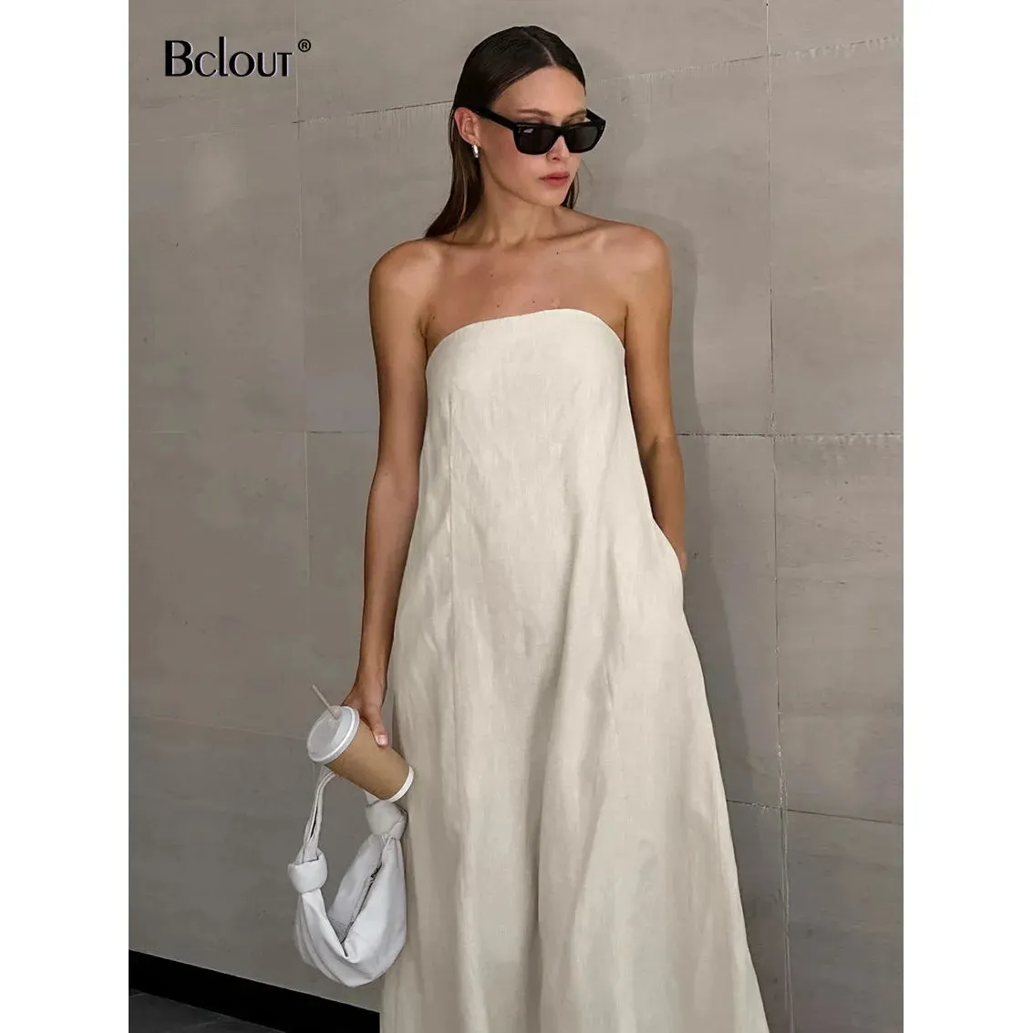 Linen A-Line Women's Strapless Maxi Summer Dress
