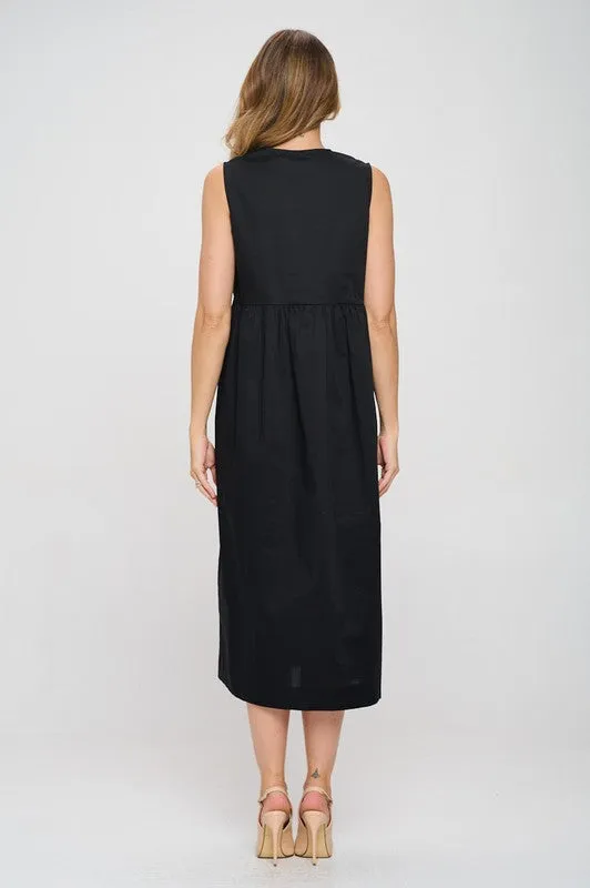 Luxe Liberty Black Sleeveless Midi Dress