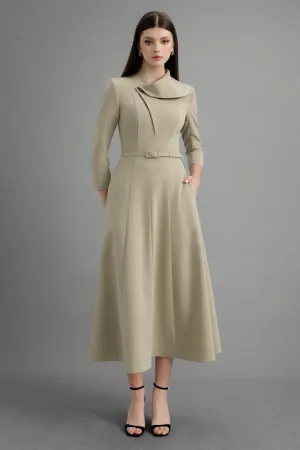 Marie A-line Asymmetric Neck Polycotton Midi Dress