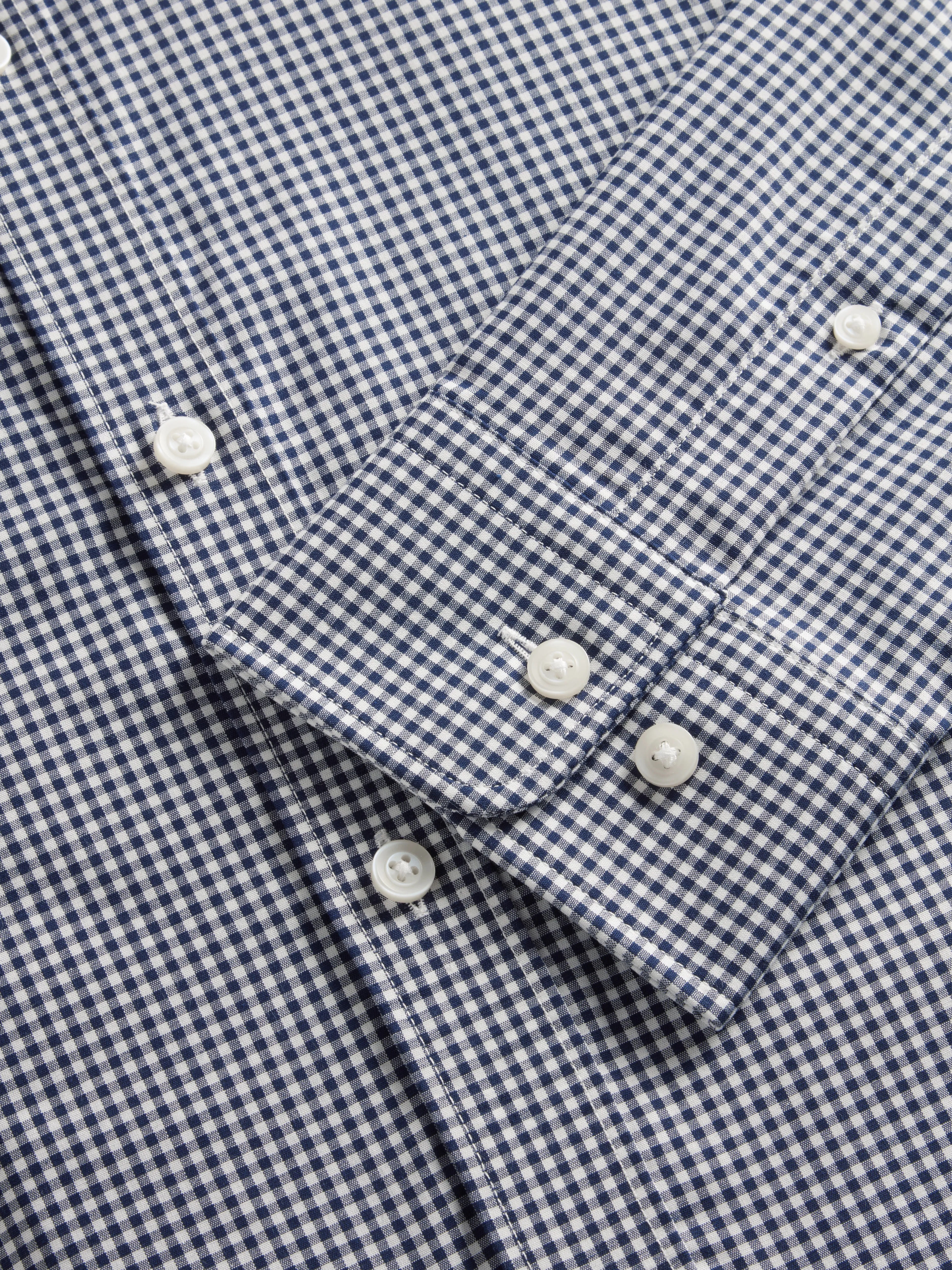 Max Performance Navy Gingham Single Cuff Classic Collar Shirt - Slim