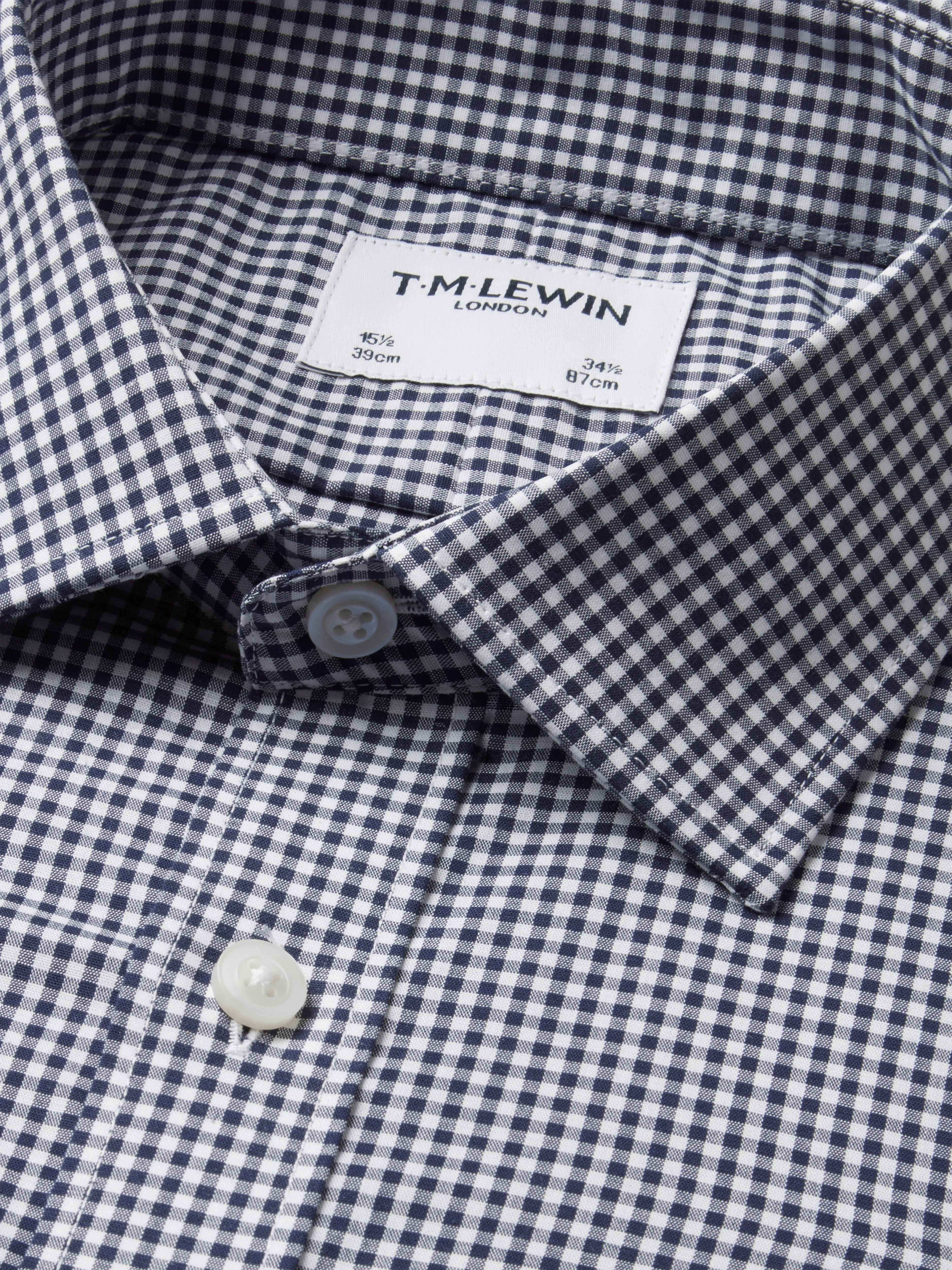 Max Performance Navy Gingham Single Cuff Classic Collar Shirt - Slim