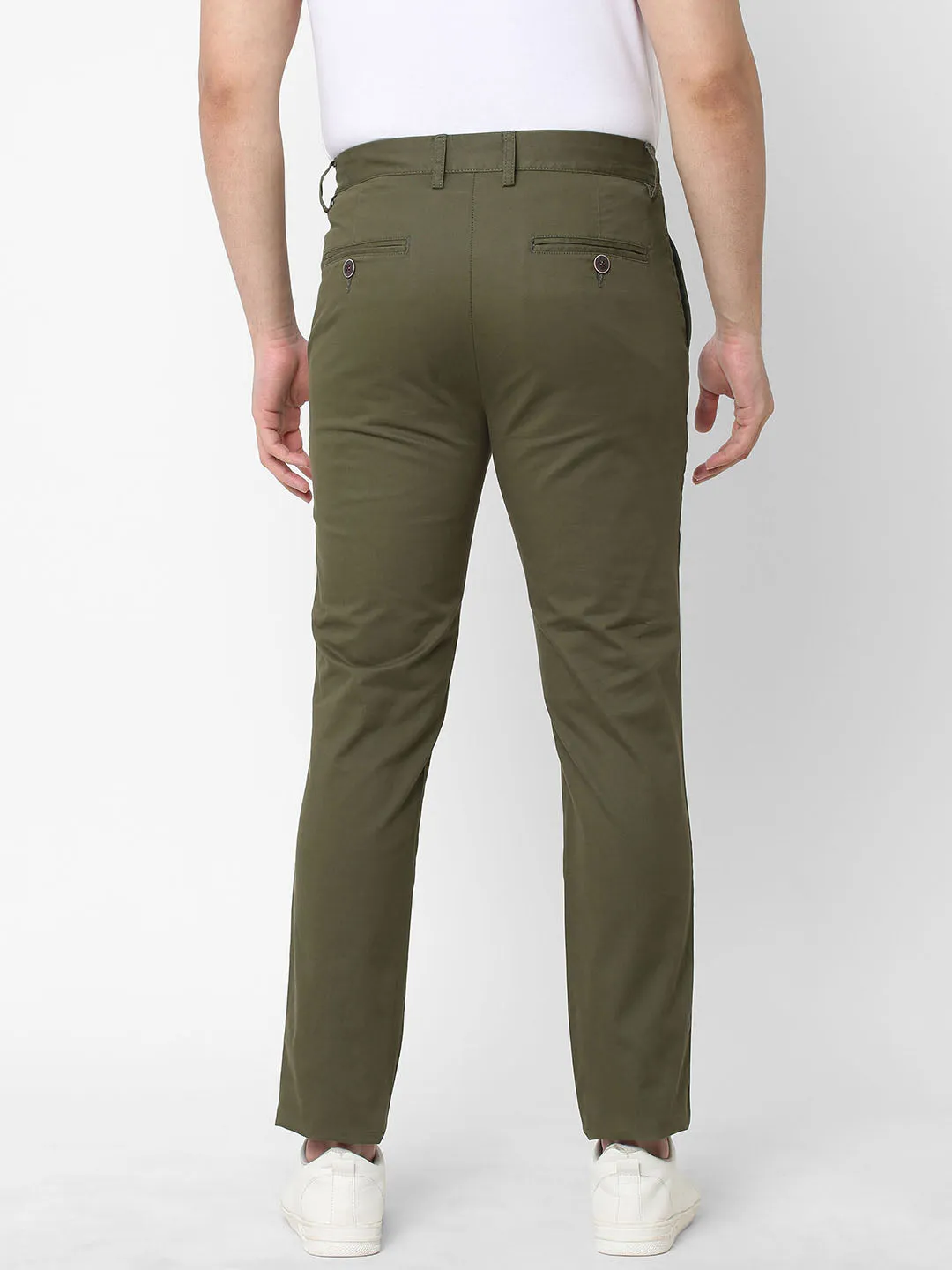 Men's Olive Cotton Lycra Slim Fit Pant