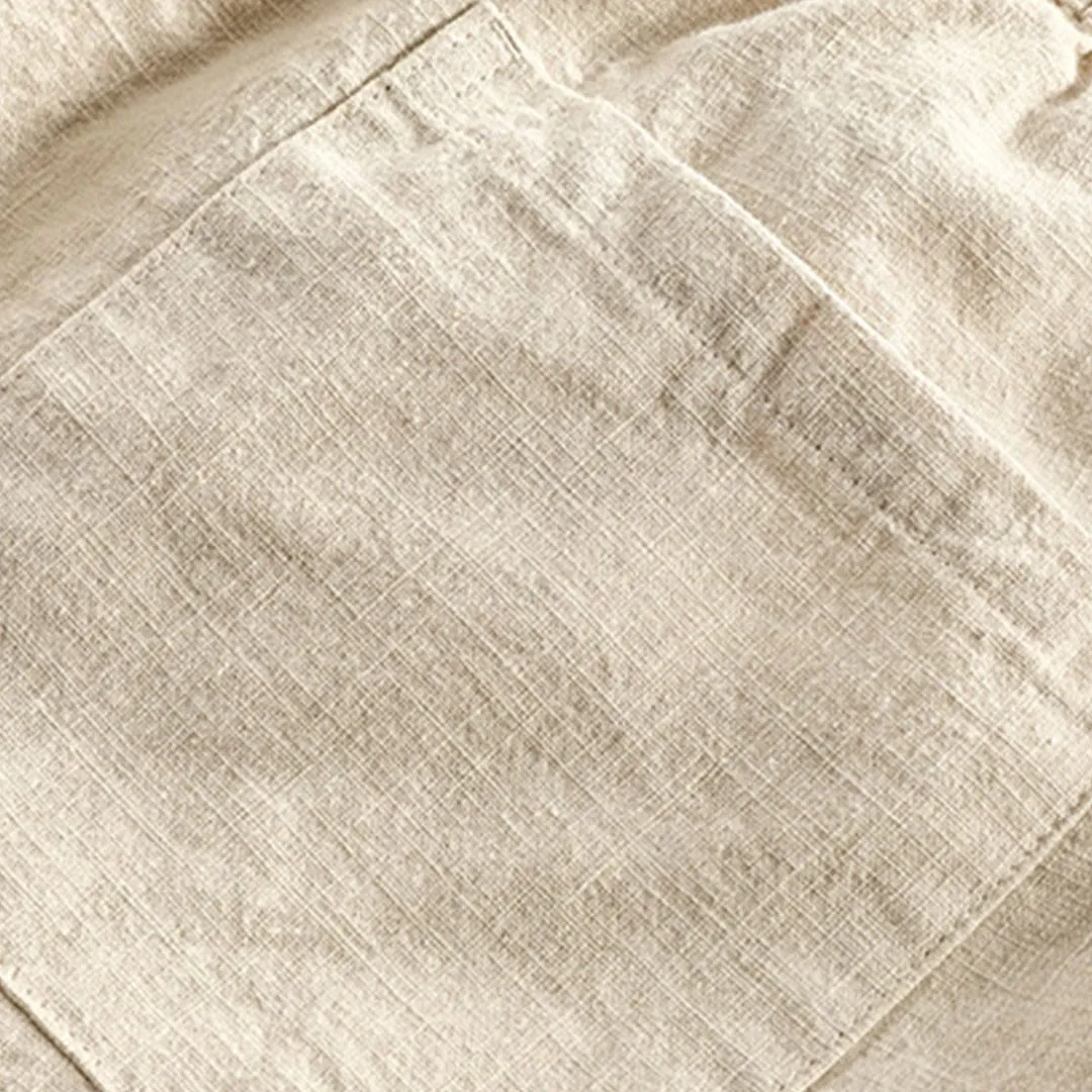 Men's Short Sleeve Textured Geometric Cuban Shirt & Linen-Cotton Blend Shorts Set
