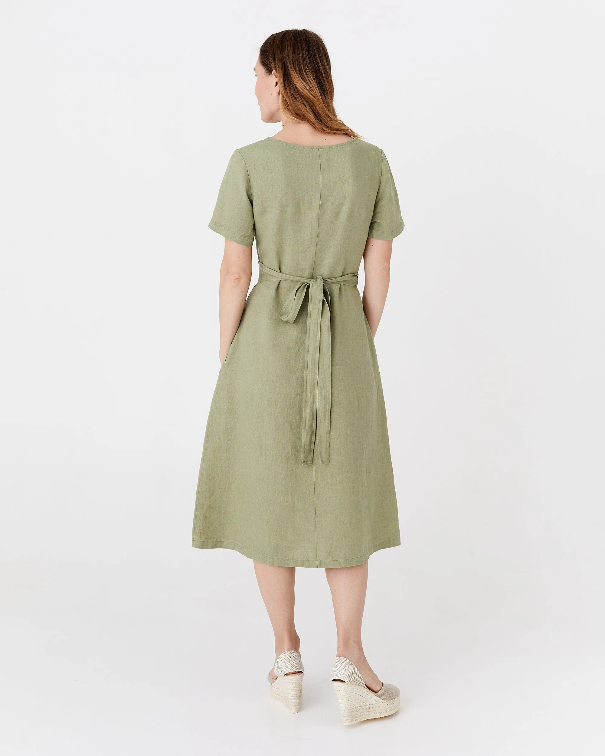 Midi wrap linen dress MANILA in Sage