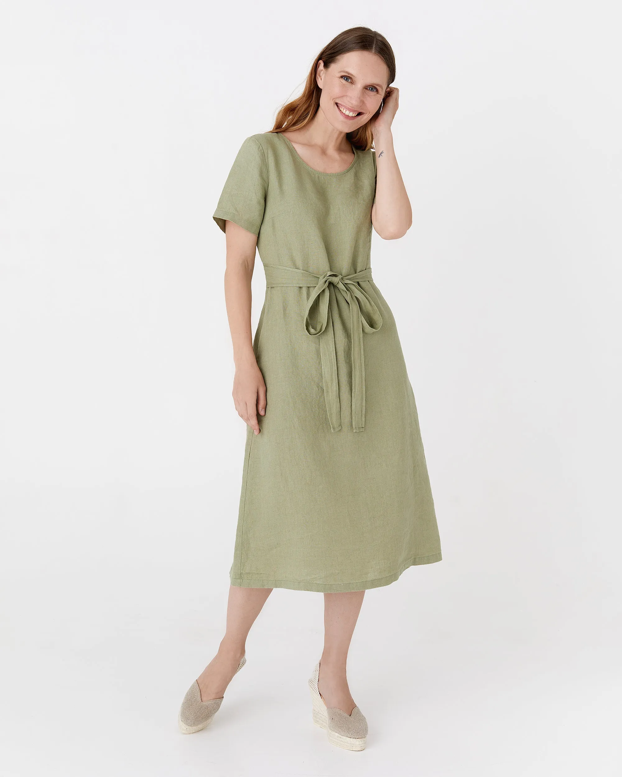 Midi wrap linen dress MANILA in Sage