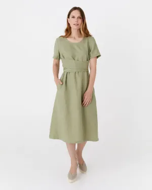 Midi wrap linen dress MANILA in Sage