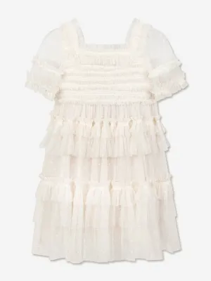 Needle & Thread Girls Peaches Smocked Dress in Cream