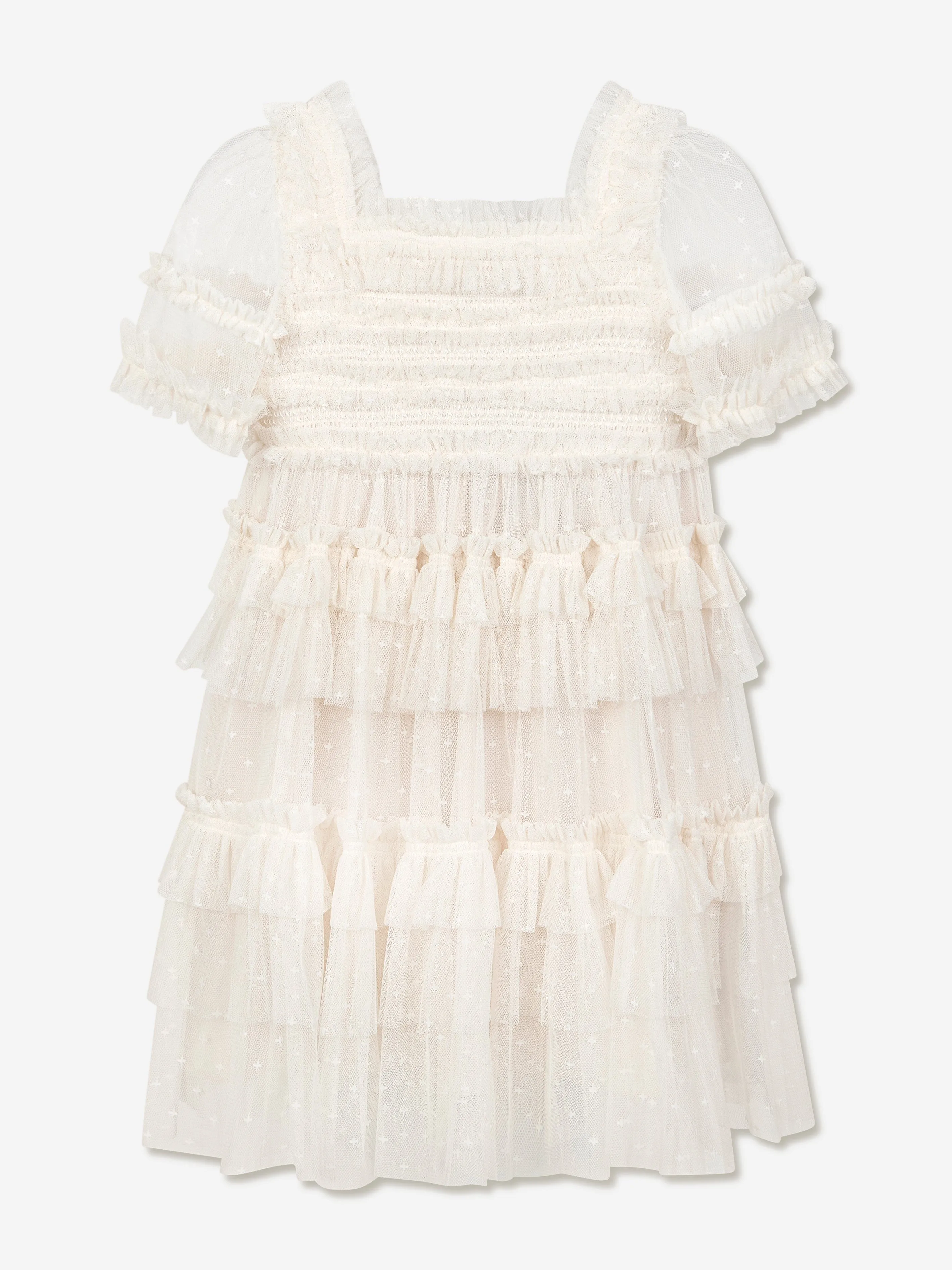 Needle & Thread Girls Peaches Smocked Dress in Cream