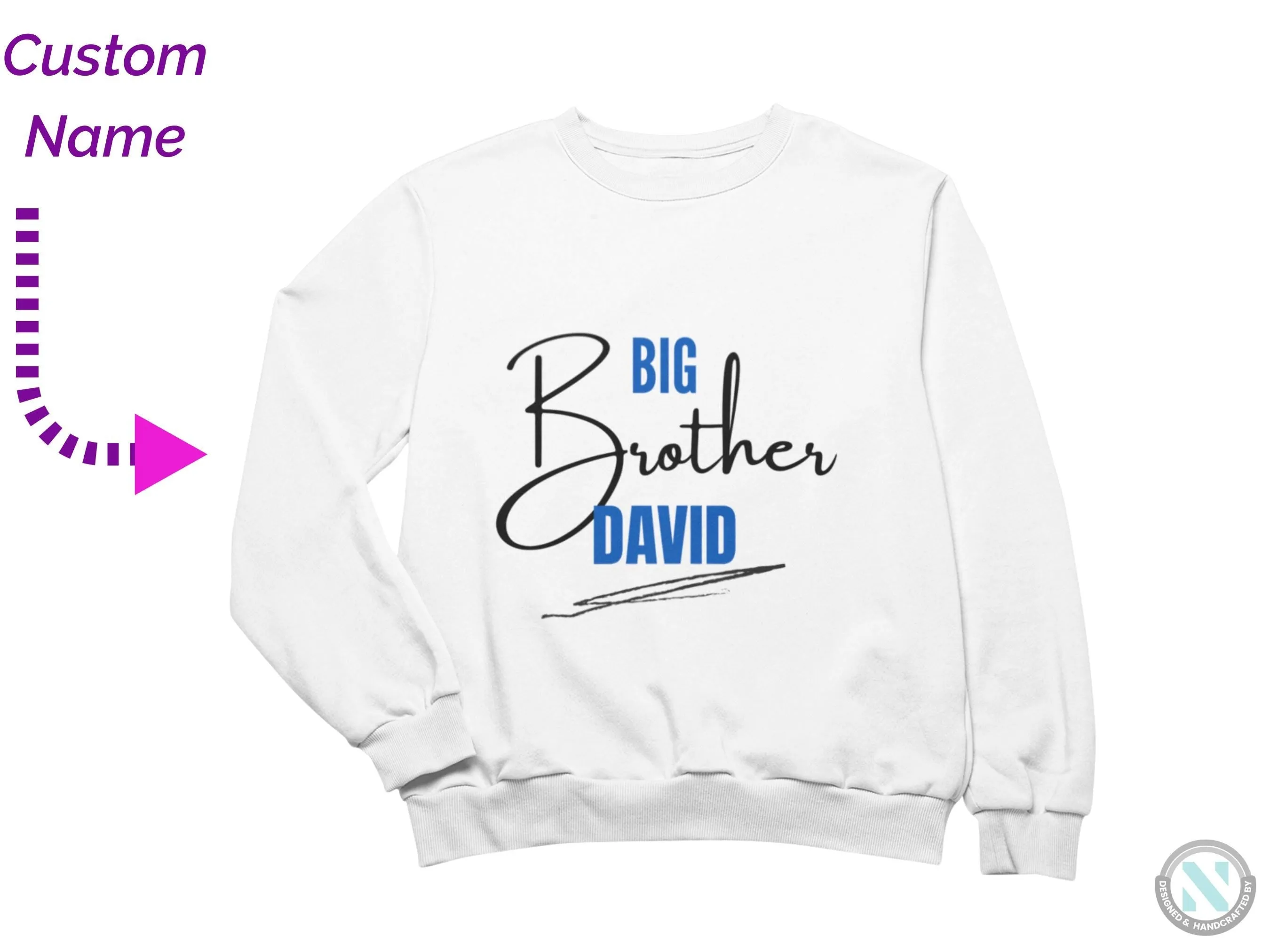 Personalized Long Sleeve Sweatshirt for Toddler Boys, 'Big Brother' Text