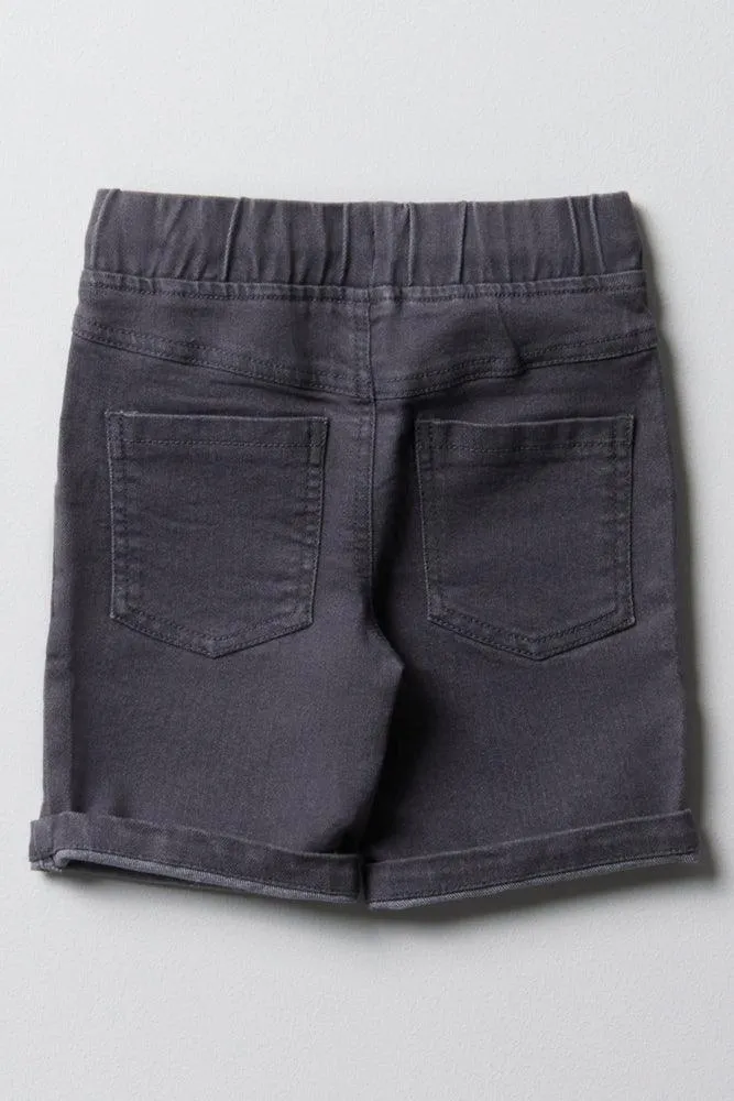 Pull On Denim Shorts Dark Grey