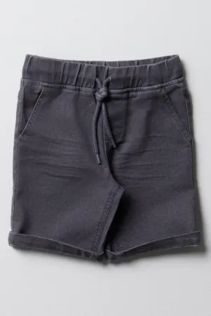 Pull On Denim Shorts Dark Grey