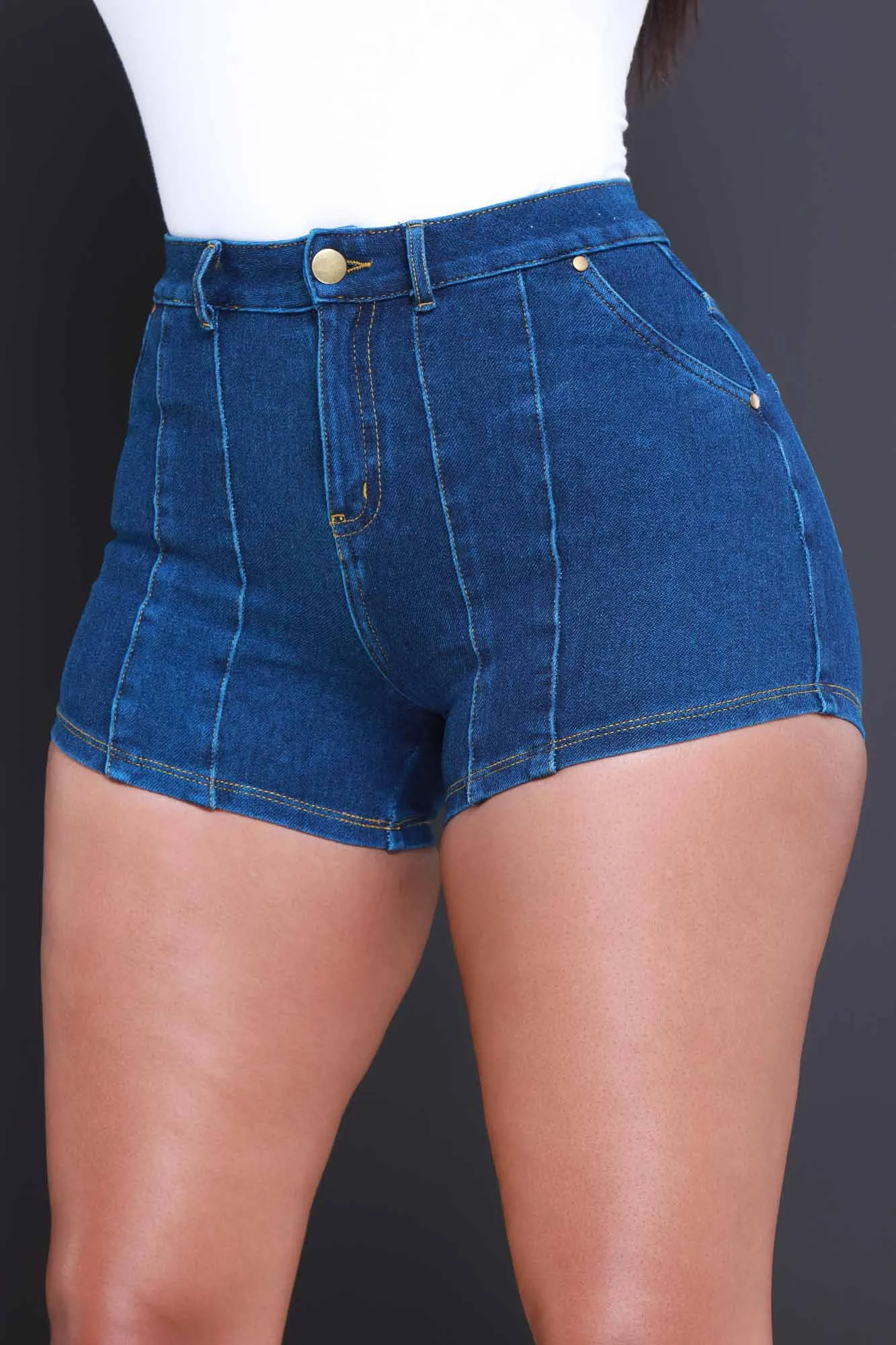 Quit Staring High Rise Denim Shorts - Dark Wash