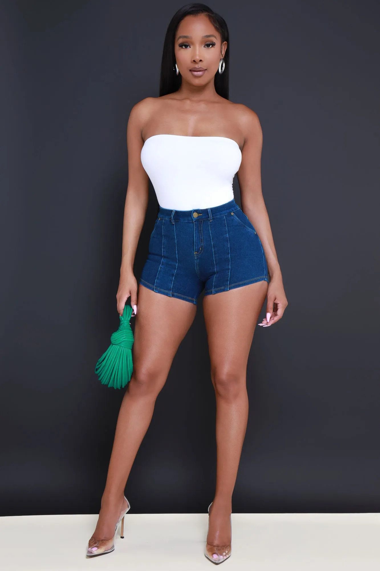 Quit Staring High Rise Denim Shorts - Dark Wash