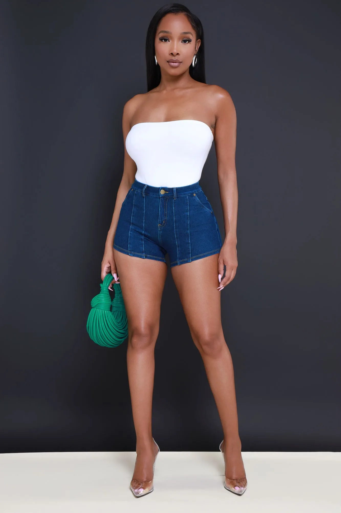 Quit Staring High Rise Denim Shorts - Dark Wash