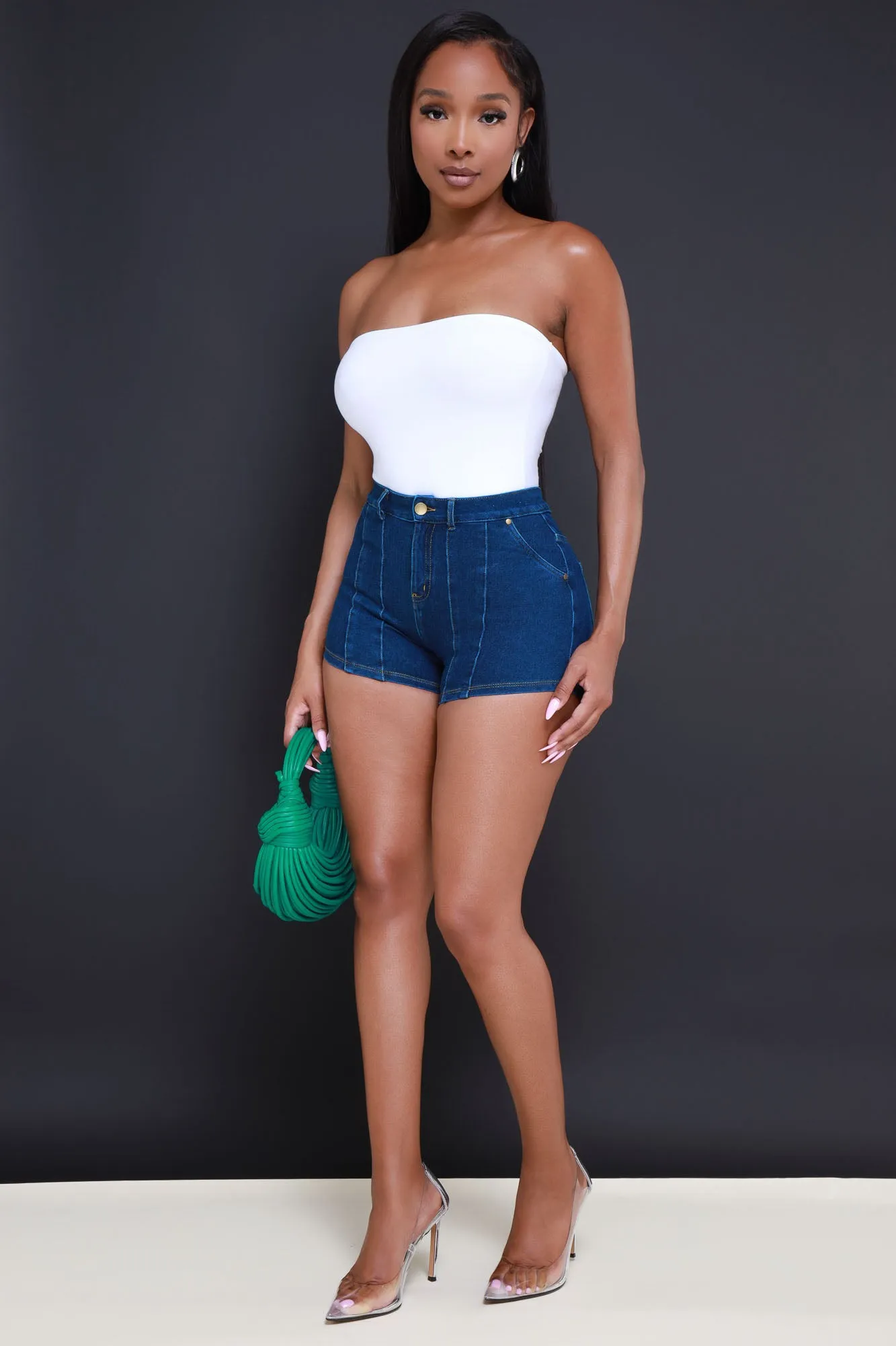 Quit Staring High Rise Denim Shorts - Dark Wash