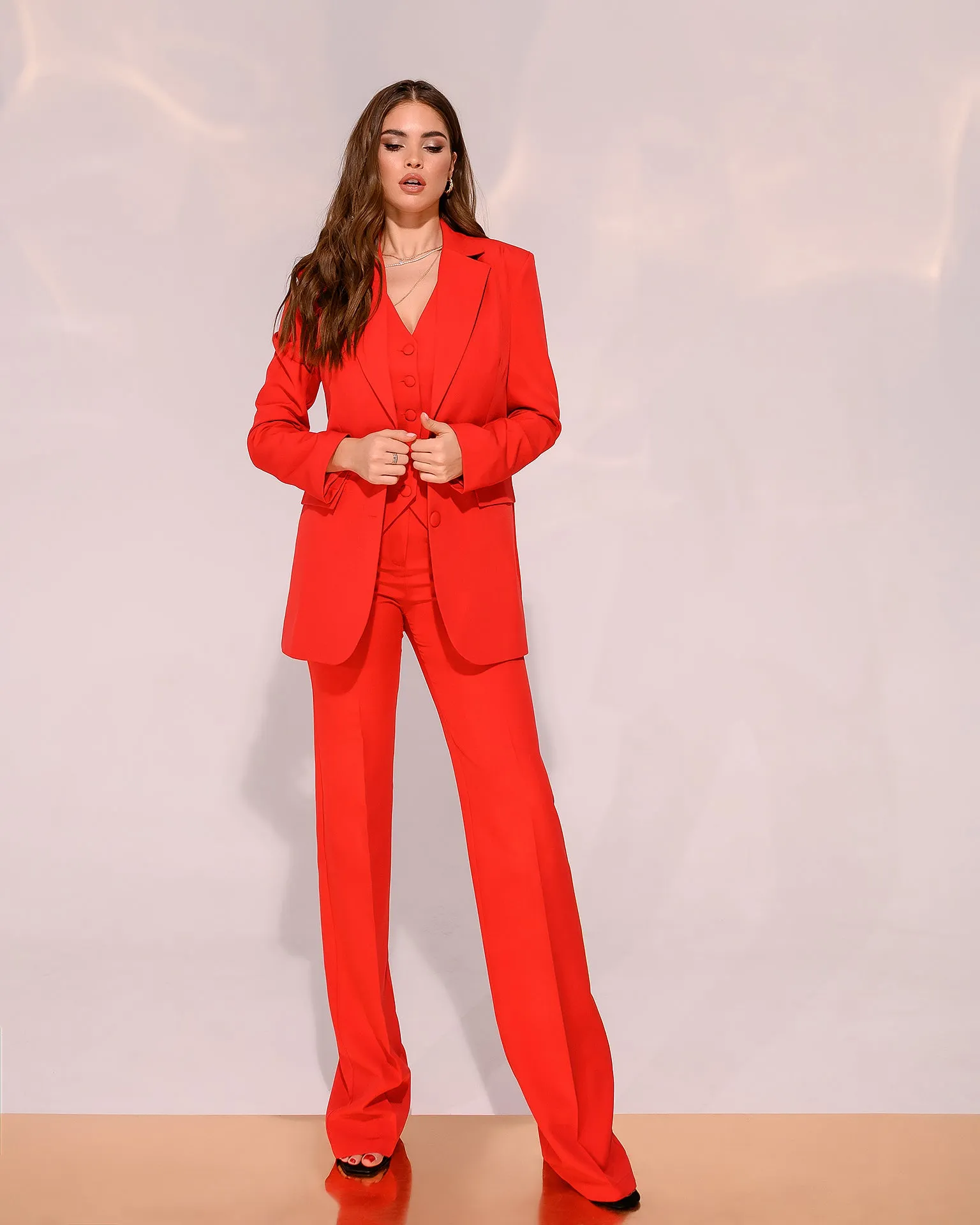 Red Regular-Fit 3-Piece Suit