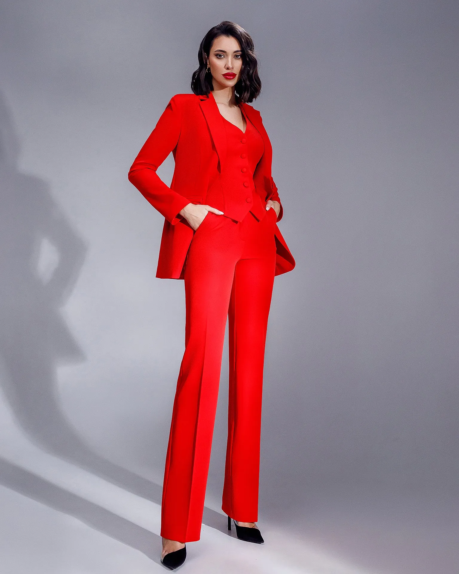 Red Regular-Fit 3-Piece Suit