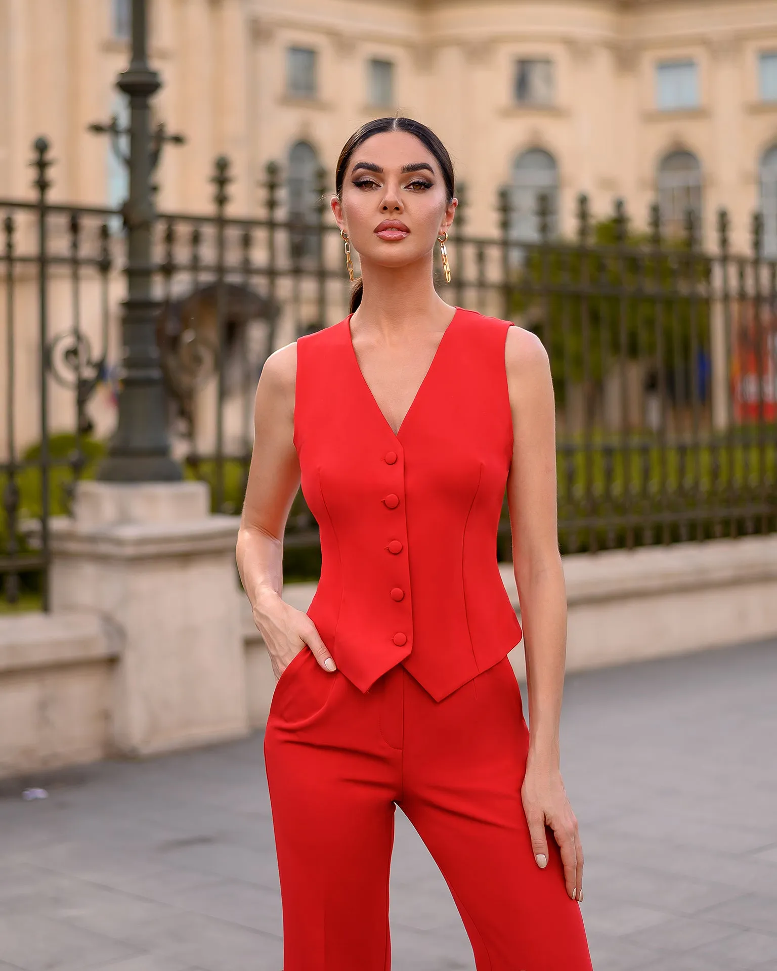 Red Regular-Fit 3-Piece Suit