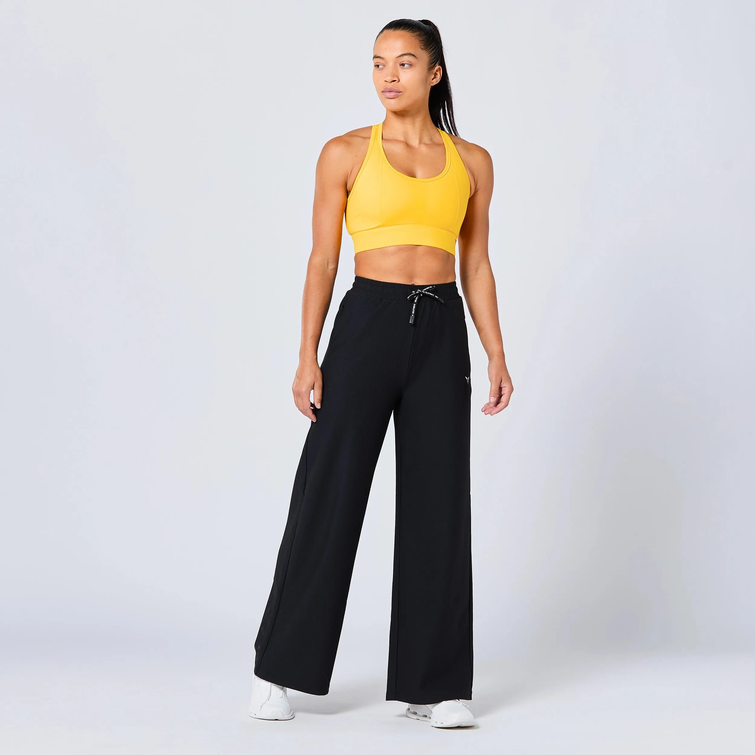 Ribbed Wide Leg Pants - Black