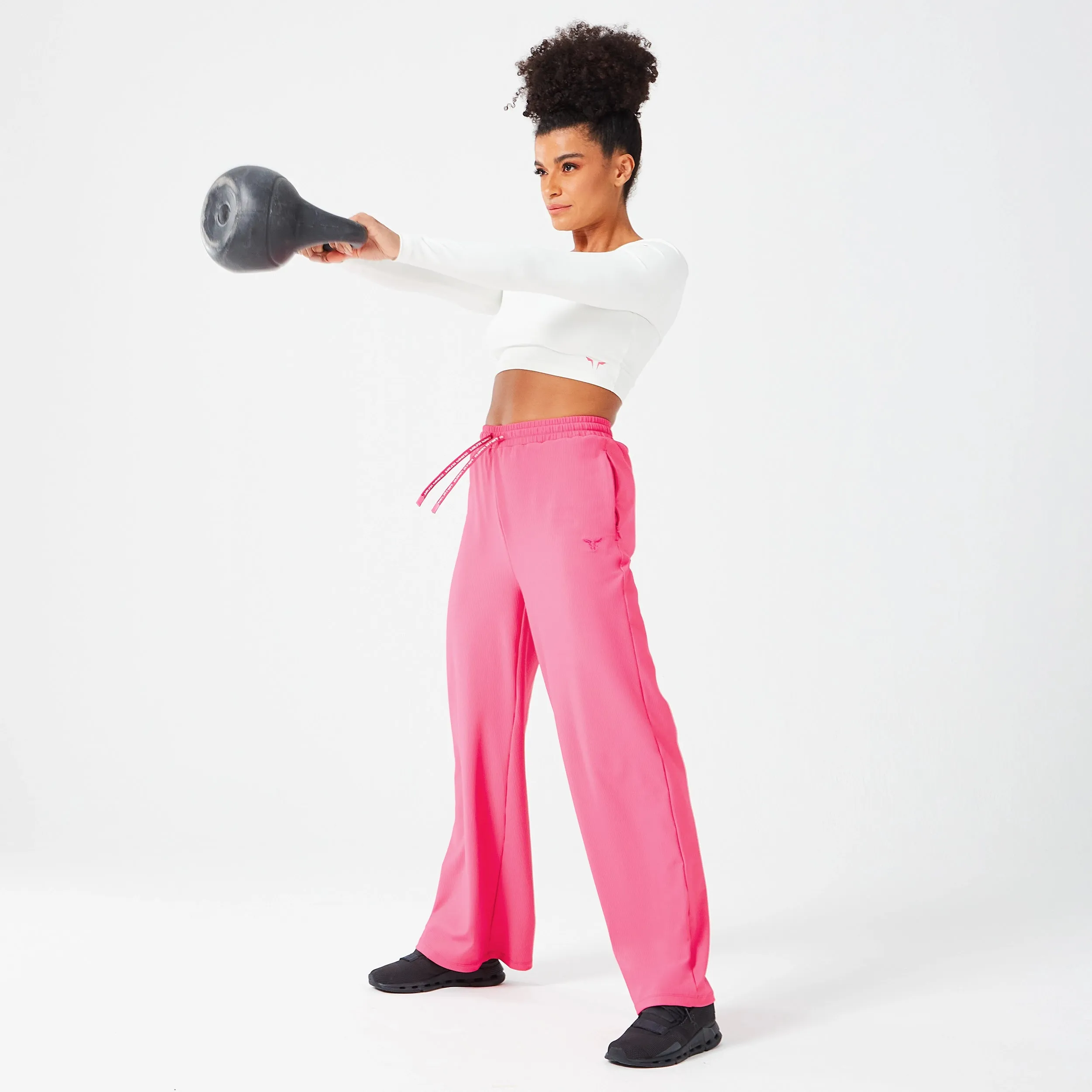 Ribbed Wide Leg Pants - Hot Pink