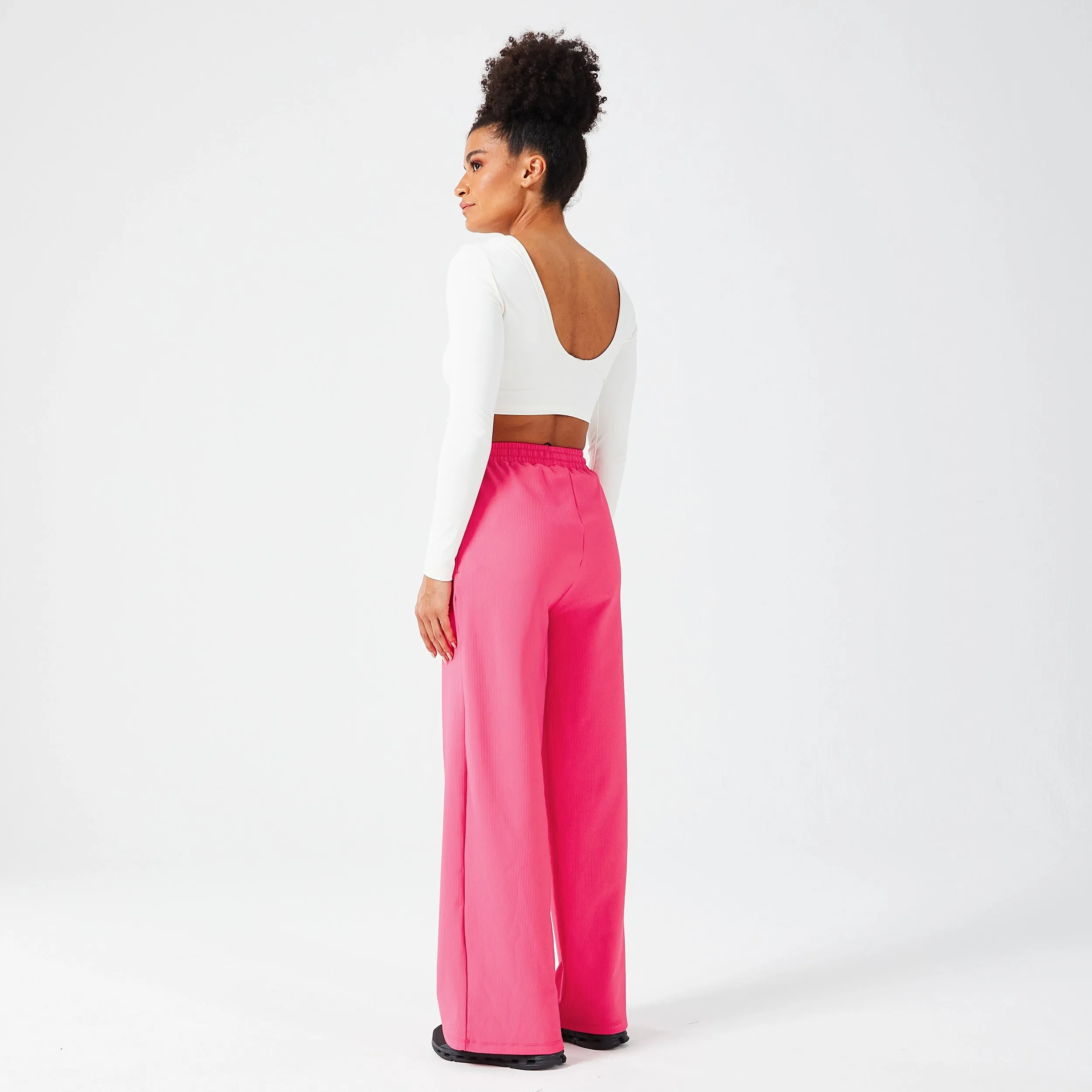 Ribbed Wide Leg Pants - Hot Pink