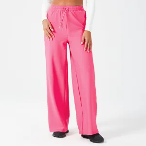 Ribbed Wide Leg Pants - Hot Pink