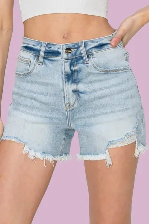 RISEN Full Size High Waist Frayed Detail Denim Shorts