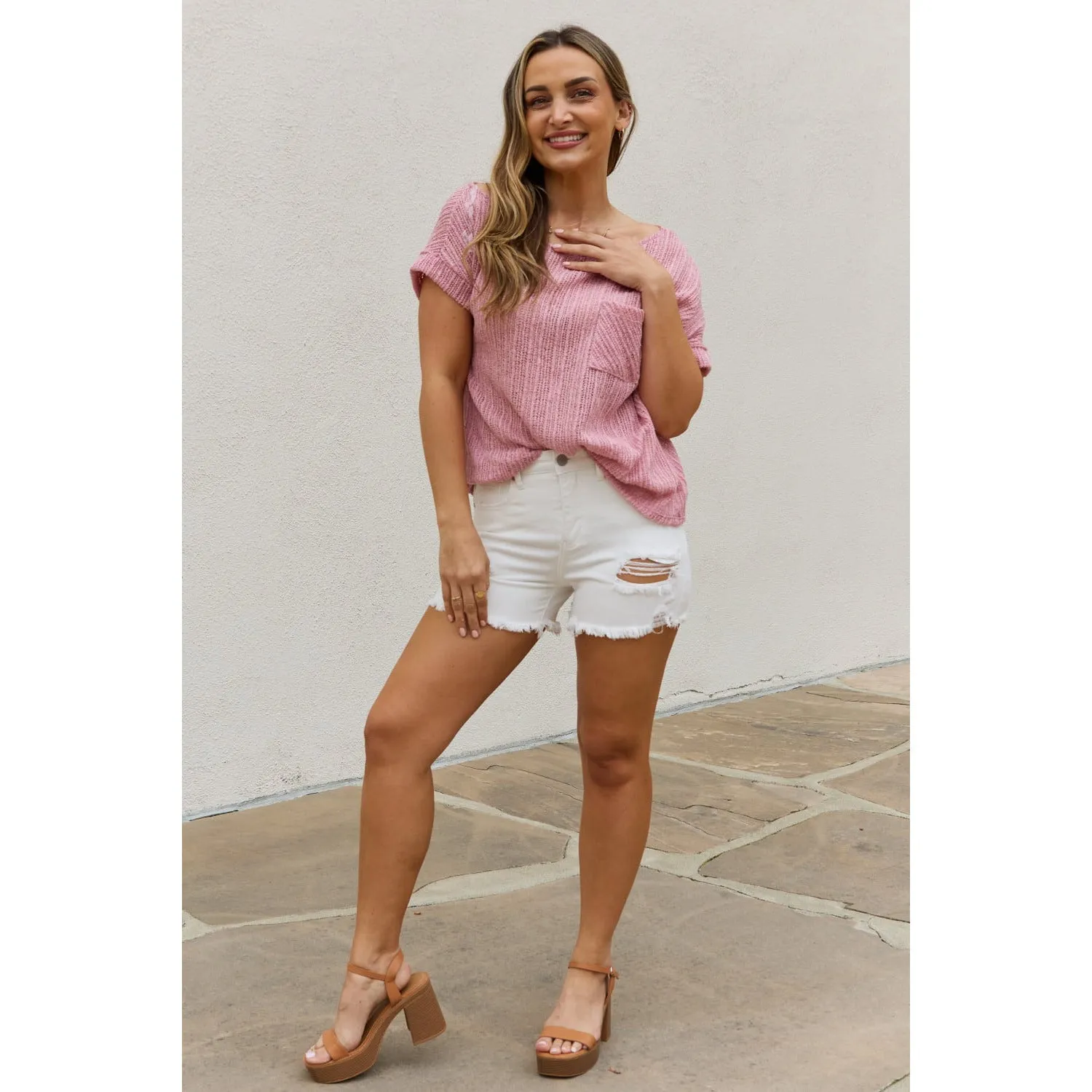 RISEN Lily High Waisted Distressed Shorts