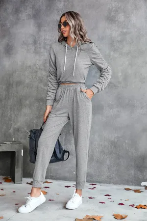 Ruched Raglan Sleeve Hoodie & Joggers Set