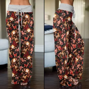 Skull Gold Abstract Art Women's High-waisted Wide Leg Pants