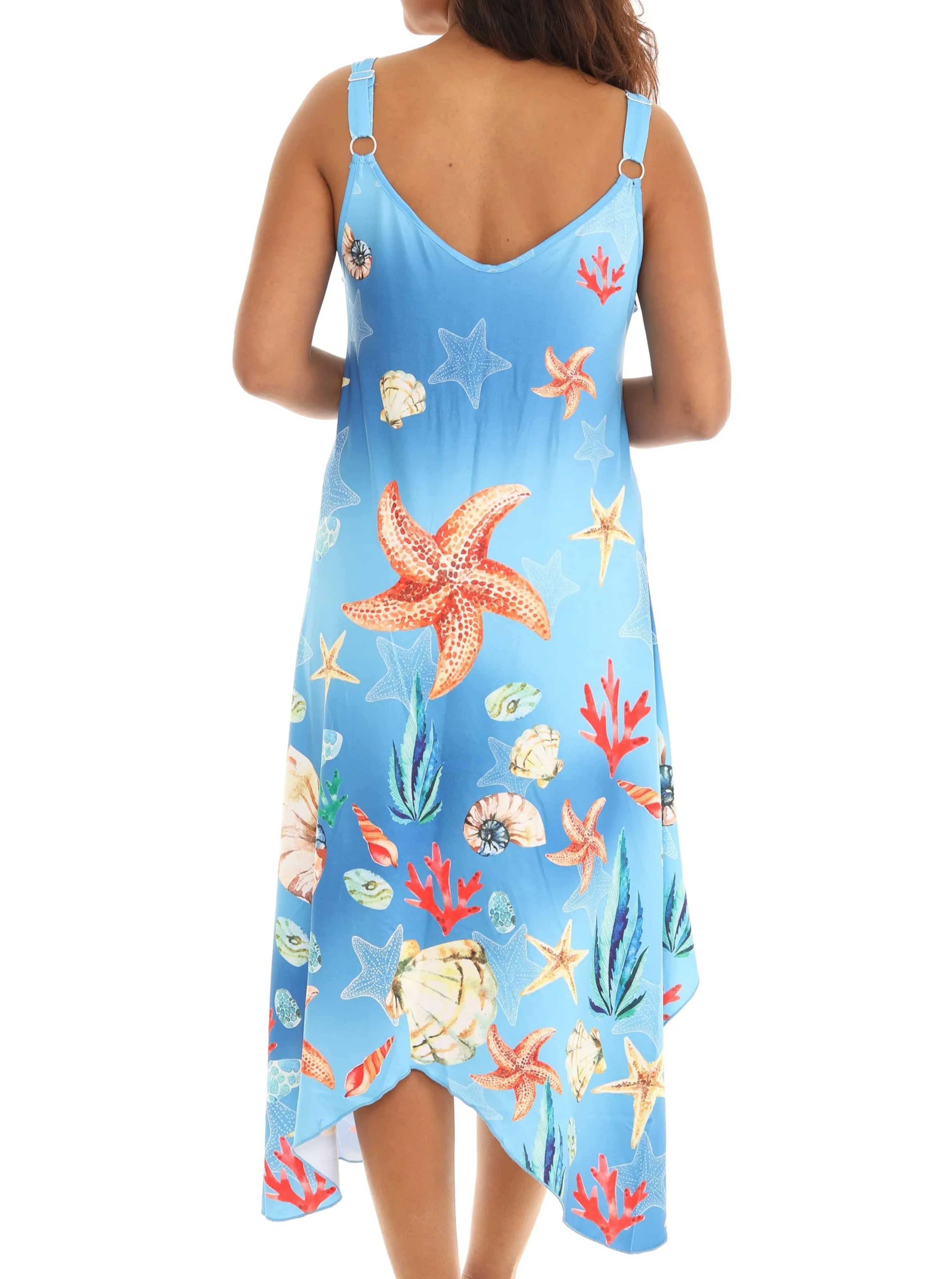 Sleeveless Ocean Print Midi Dress