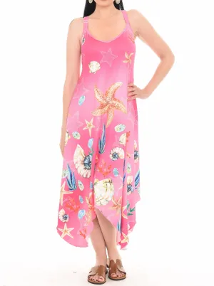 Sleeveless Ocean Print Midi Dress