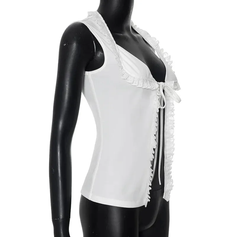 Slit Tie Up Charming Frill Crop Top