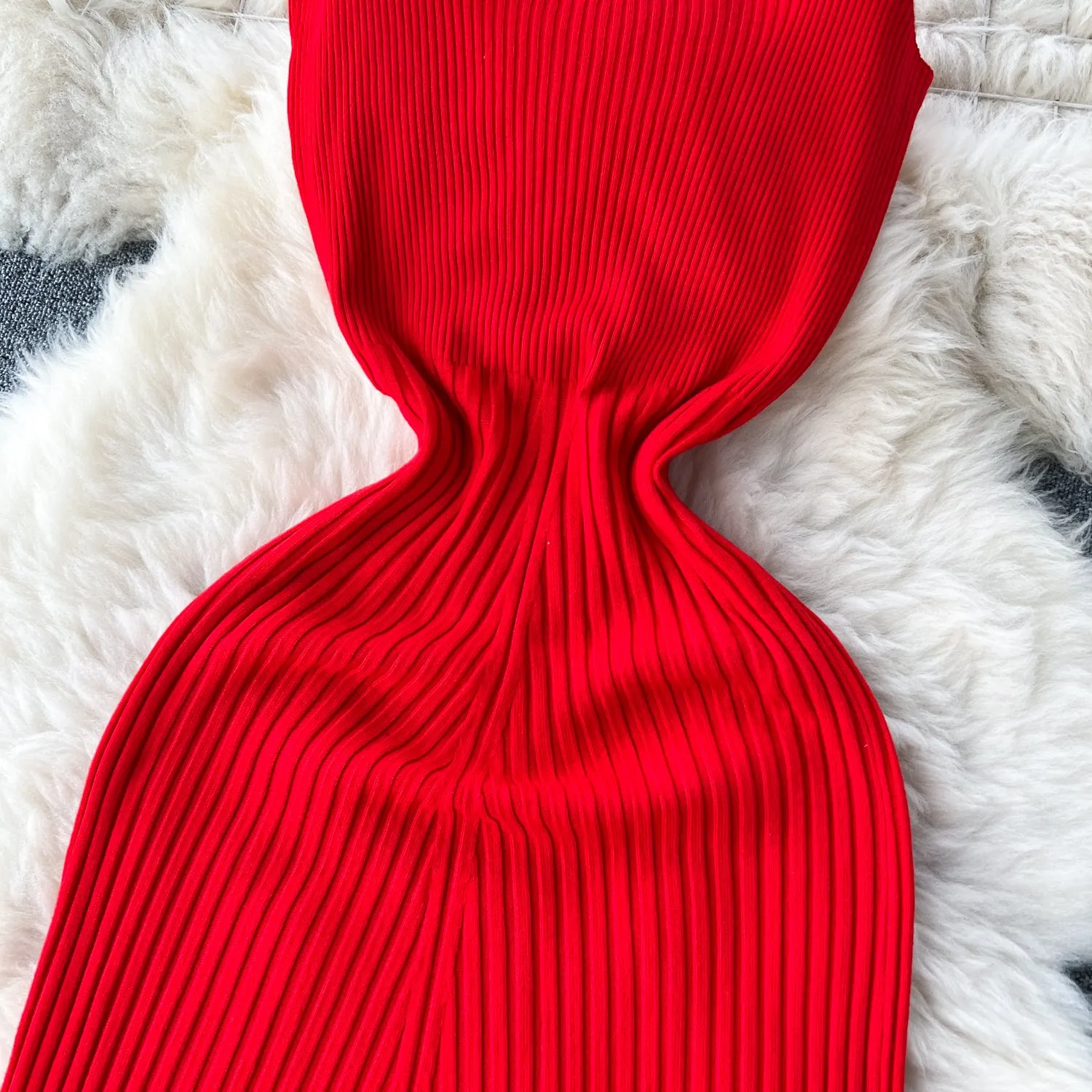 Solid Color Slim-fitting Knitted Dress