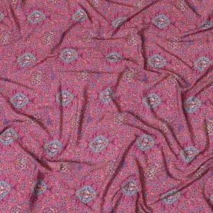 Taffy pink synthetic crepe fabric with multicolor print in floral design-D15036