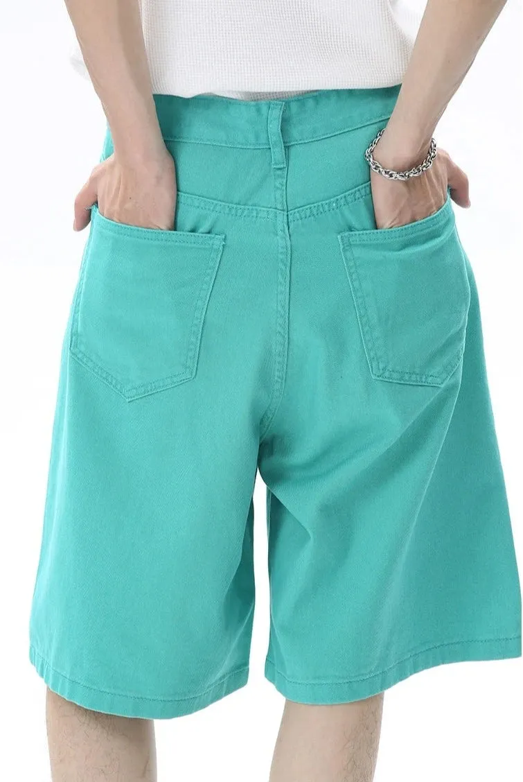 Tailored Waist Button-Up Bermuda Denim Shorts