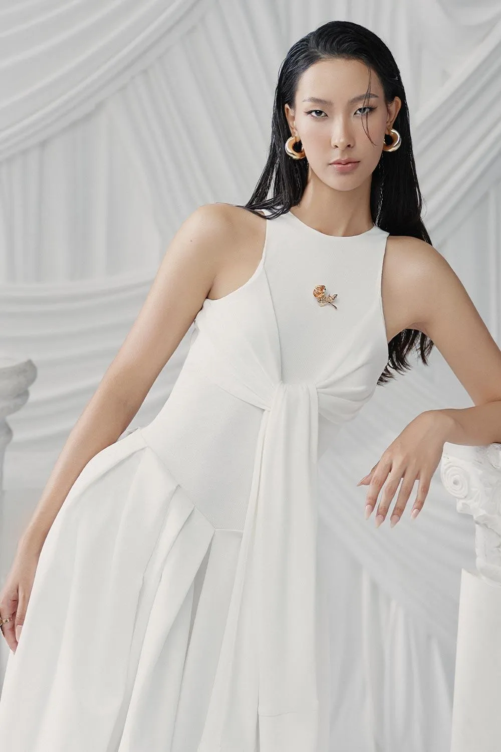 Trixie A-line Cold Shoulder Sleeved Cotton Jersey Ankle Length Dress