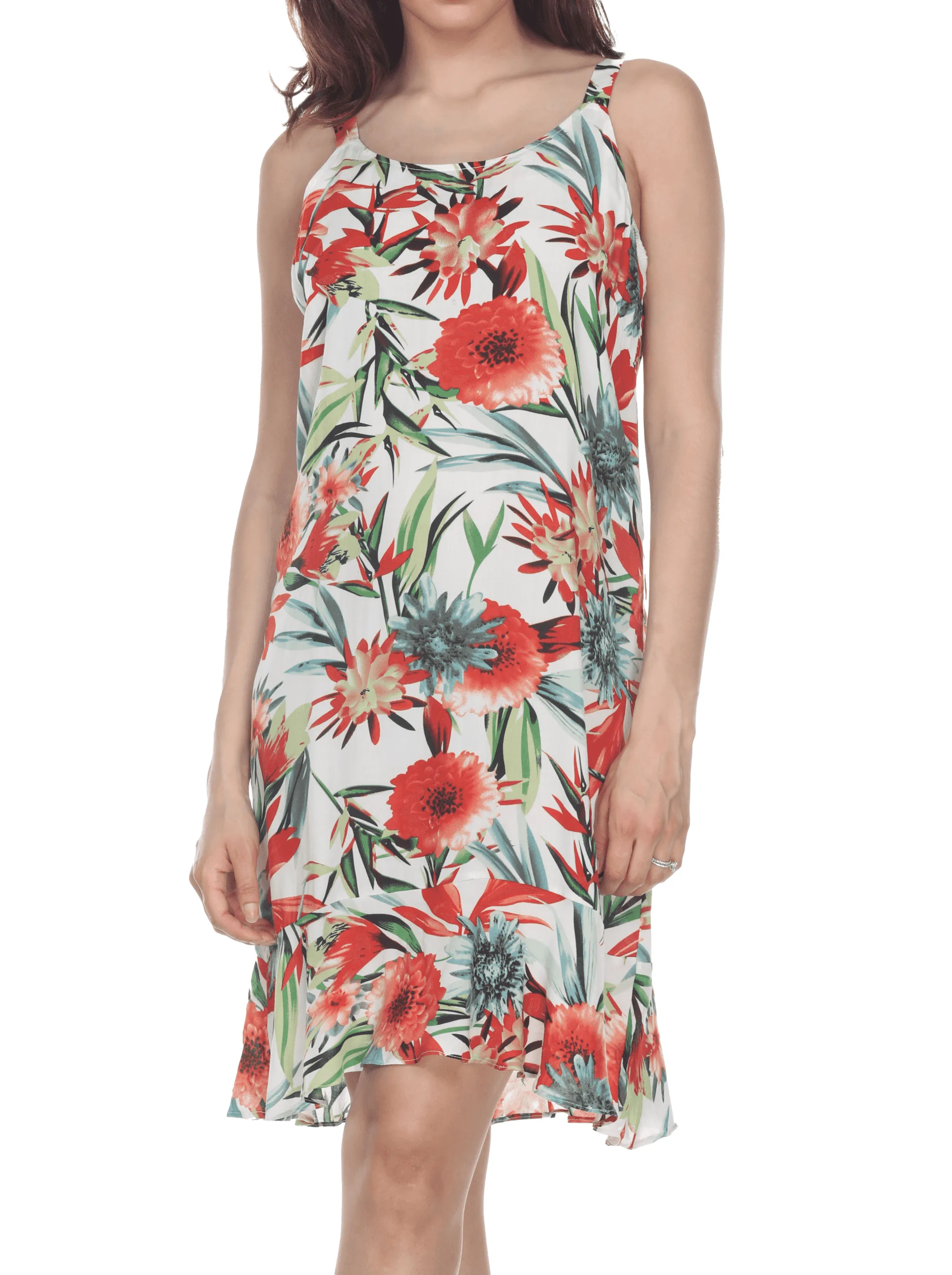 Tropical Print Spaghetti Dress