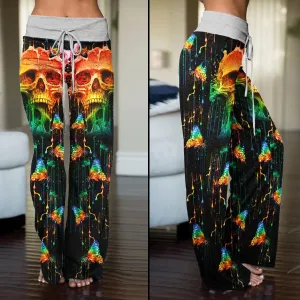 Water Color Skull Butterfly High-waisted Wide Leg Pants
