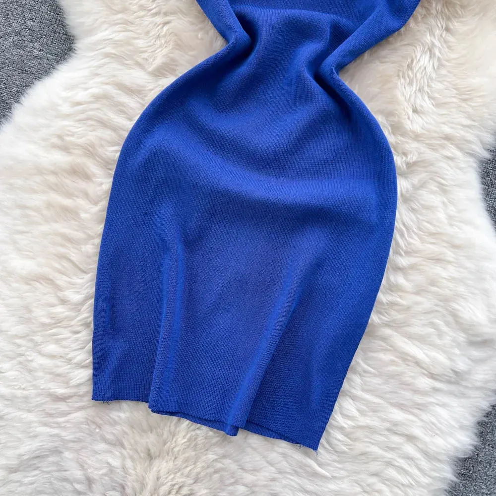 Women Knitted Dress Summer Strap Elastic Waist Backless Mini Sundress Sexy Streetwear Outfits