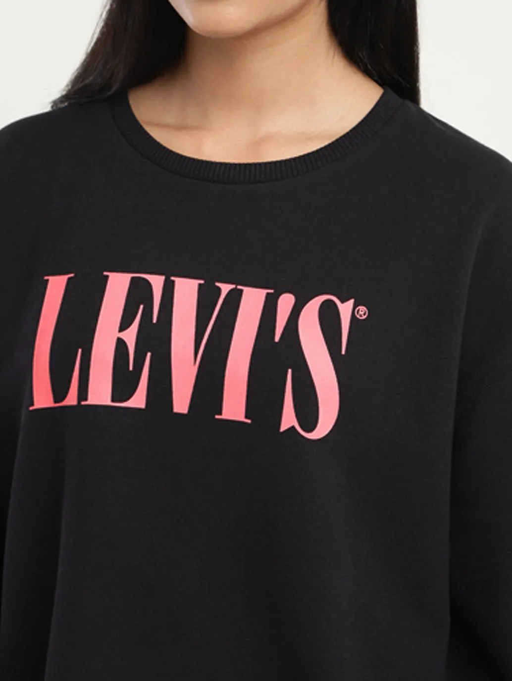 Women's Brand Logo Black Crew Neck Sweatshirt