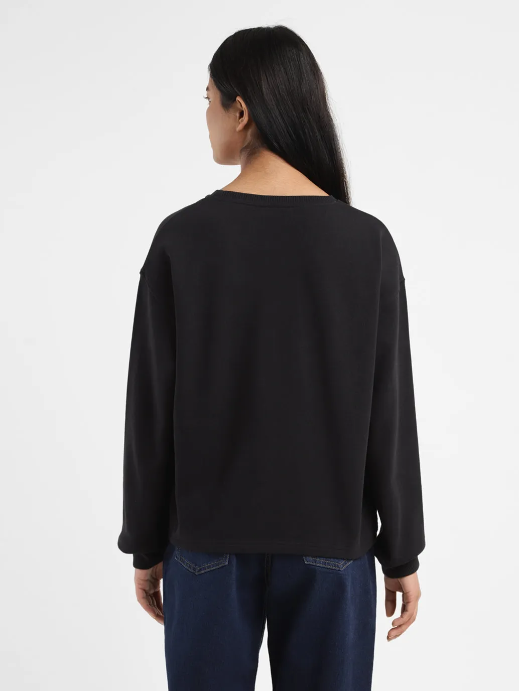 Women's Brand Logo Black Crew Neck Sweatshirt