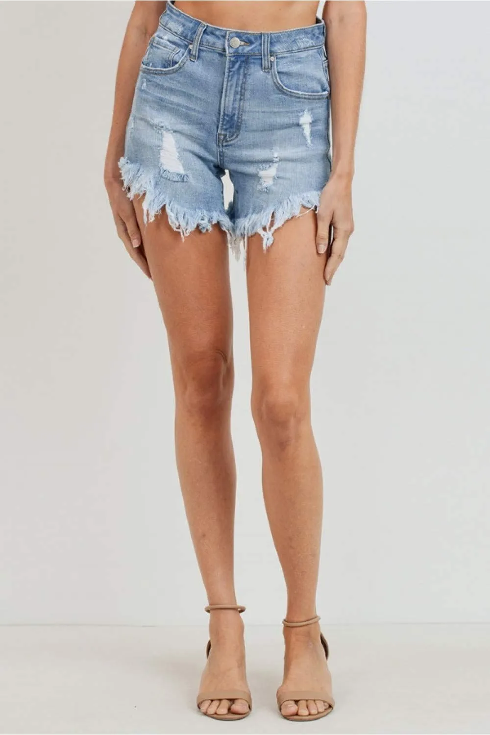 Women's High Waist Destructed Distressed Ripped Denim Shorts