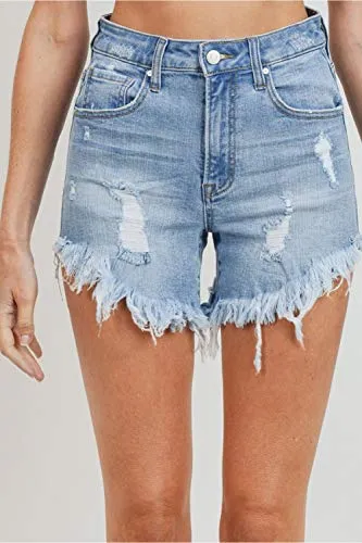 Women's High Waist Destructed Distressed Ripped Denim Shorts