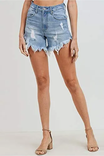 Women's High Waist Destructed Distressed Ripped Denim Shorts