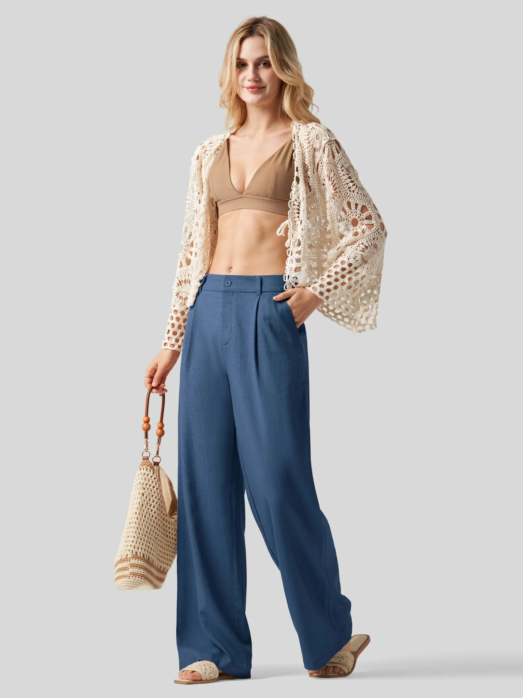 Women's Linen Wide-Leg Dress Slacks 31 inch