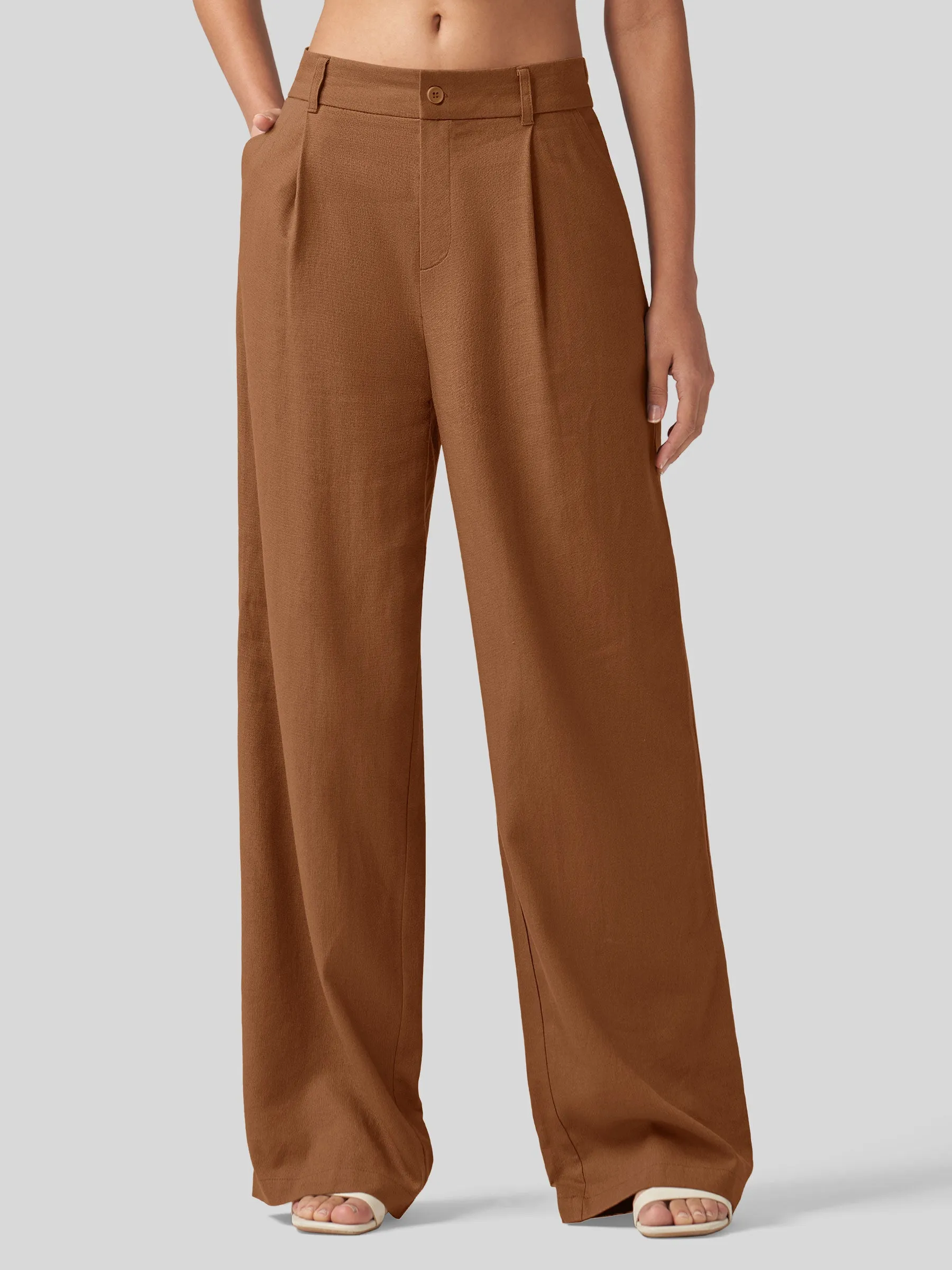 Women's Linen Wide-Leg Dress Slacks 31 inch